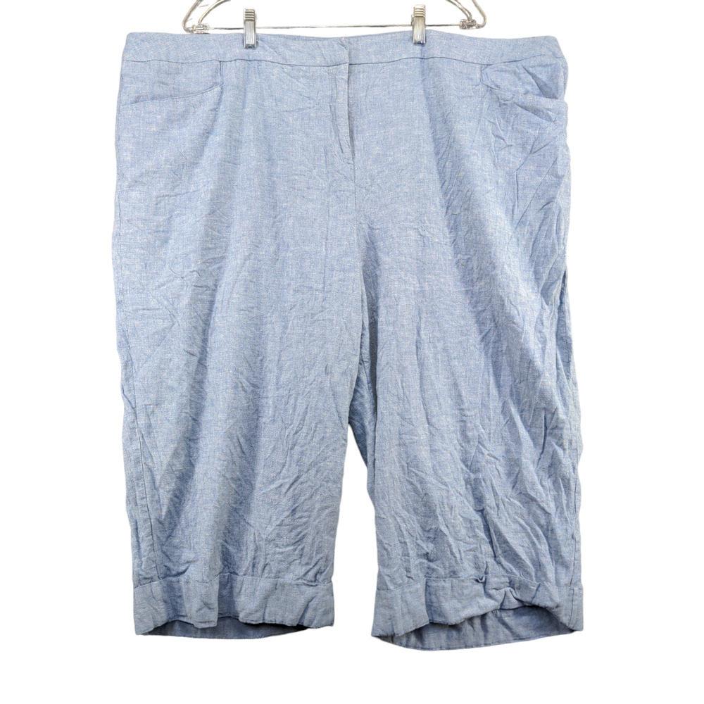 Lane Bryant Men's Bermuda Shorts Blue Size 28 Flat Front Linen Blend Casual
